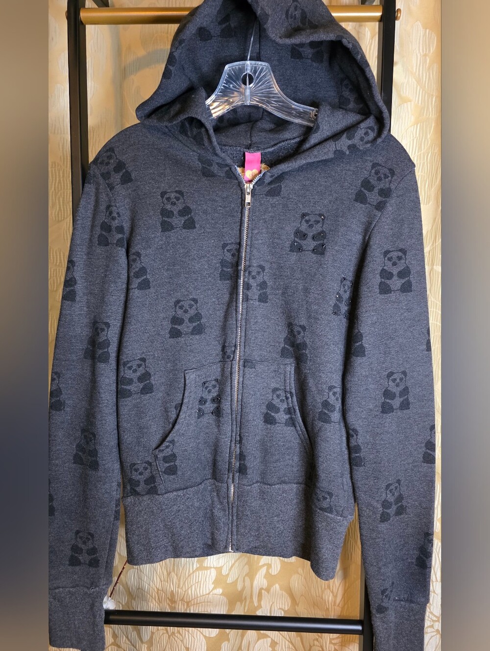 Primp Women's Panda Bear Theme Full Zipper Swearshirt With Hoodie Small